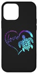 Coque pour iPhone 12 mini Bleu Violet Cyan Tortue Amour Coeur Fond Noir Animaux