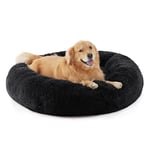 Bedsure Donut Dog Bed Extra Large - Calming Dog Bed for Anti-Anxiety, Round Dog Bed Washable, Fluffy Pet Beds for Large Dogs, Black, 115x115x25cm