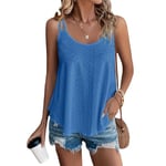 SEDEX Womens Tops, Summer Tops for Women UK Ladies Sleeveless Vests Round Scoop Neckline Swing Vest Tops Loose Fit Tanks Casual Tees Spaghetti Strap Camisole(Blue,M)