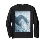 Ice Dragon with Blue Eyes in Snowy Mountains Long Sleeve T-Shirt