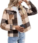 Zeagoo Veste d'Automne pour Femme Chemise de Bûcheron à Carreaux Veste Courte à Carreaux Flanelle d'Hiver Shacket Manteau Kaki 798 XL