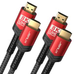 Cable Hdmi 5M 2 Paquets,Cable Hdmi 2.1 48Gbps Haute Vitesse Cable Hdmi,4K @ 120Hz 144Hz,8K @ 60Hz,Hdcp 2.2 & 2.3,Hdr 10,Earc Compatible Avec Ps5 Ps4 Dolby -Rouge