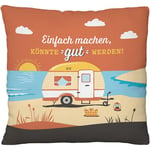 GRUSS & CO Coussin en Peluche avec Motif et Inscription en Allemand mer - 25 x 25 cm - en matériau recyclé - pour Cadeau, Anniversaire, Voyage, Voyage - 48423