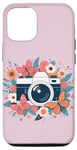Coque pour iPhone 12/12 Pro Appareil photo floral mignon photographe amateur de photographie