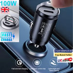 100W Fast Car Charging Adapter Hidden Mini Dual USB Type-C PD Car Phone Charger