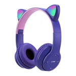 Casque sans fil Blue-tooth Glow Light Stereo Bass Casques Oreille de chat avec micro Enfants Gamer Girl Gifts PC Phone Gaming Headset-Violet