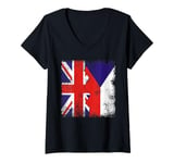 Womens Czech Roots Half British Flags | UK Argentina Czech Republic V-Neck T-Shirt