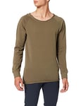 Urban Classics Men's Long Open Edge Terry Crewneck Sweatshirt, Green-Grün (Olive 176), Small