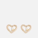 Coach Signature Silver-Tone Pavé Heart Stud Earrings