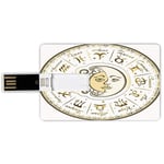 4G USB Flash Drives Credit Card Shape Zodiac Decor Memory Stick Bank Card Style Circular Zodiac Chart Apparent Position of Sun and Moon in Centre Pattern,Yellow Beige Waterproof Pen Thumb Lovely Jump