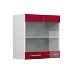 Meuble de cuisine haut vitré R-Line, Rouge bordeaux Haute brillance, 60 cm Vicco