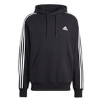 adidas Men's Essentials French Terry 3-Stripes Hoodie, Black/White, S