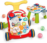 CUTE STONE Trotteur d'apprentissage assis-debout 2 en 1, centre d'activités éducatives pour la petite enfance, panneau de jeu amovible multifonctionnel, jouet d'apprentissage de la musique pour bébé