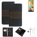 Wallet Case + headphones for Samsung Galaxy M31 Protective Cover Brown