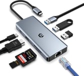 Hub USB C, hub USB C HDMI, Adaptateur multiport USB C 8 en 1 pour MacBook, Station d'accueil Double écran avec 4 K HDMI, SD/TF, 2 USB 3.0, USB 2.0, LAN RJ45, 100 W PD