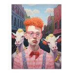 Artery8 Urban Cowboy Oil Painting Ginger Hipster With Cattle Extra Large XL Wall Art Poster Print