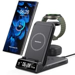 SwanScout Charging Station for Samsung S24 Ultra/Watch Ultra, SwanScout 703S, 3 in 1 Wireless Charger Stand for Samsung S24+/S24/S23/S22/Fold 6, Galaxy Watch 7/6/5/4, Galaxy Buds 3/3 Pro (No Adapter)