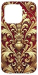 Coque pour iPhone 15 Pro Motif baroque rouge et beige royal