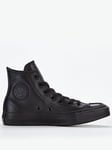 Converse Unisex Leather Hi Top Trainers - Black, Black/Black, Size 3, Women