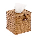 SUMTree Boîte à Mouchoir en rotin Distributeur carré boîte de Papier Organisateur de Bureau pour Salle de Bain,Salon,Chambre,Jardin (Caramel)