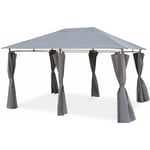 Tonnelle 3x4 m - Divio - Toile grise - Pergola avec rideaux. tente de jardin. barnum. chapiteau. réception - Gris