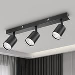 Dehobo Spots de Plafond Orientable, Plafonnier Spot Noir avec Douille GU10, Rampe Spots et Rails de Spots Moderne, sans Ampoules, Plafonnier 3 Spots pour Cuisine Chambre Salon Couloir Salle à manger