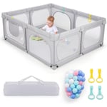 Grand Parc pour Bébé avec 50 Balles Océaniques, Clôture pour Tout-Petits avec 4 Anneaux à Main, Centre d'Activités pour Bébé avec Maille Respirante,