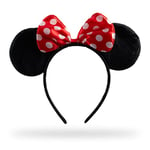 Relaxdays Serre-tête minnie, avec oreilles de souris et nœud à pois, déguisement, carnaval, accessoire, noir/rouge