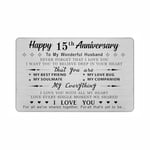 DEGASKEN Husband 15th Anniversary Card - I Love You With All My Heart - 15 Year Wedding Anniversary Keepsake Gifts for Him Men, Crystal Anniversary Metal Card