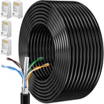 Cable Ethernet 15m,Cable Rj45 Blindé Cat 6 Gigabit Câble Réseau Extérieur Cable Lan FTP 23AWG Cable Internet Noir 15 Mètres