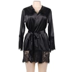 Robe De Chambre Femme Sexy,Kimono Pour Femme Sous-Vêtements À Manches Longues En Satin De Soie Grande Taille Dentelle Garniture Robe Lingerie Vêtements De Nuit Vêtements De Nuit Pyjamas Lingerie