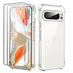 CAUHENYEE Coque pour Google Pixel 9 Pro XL avec Film de Protection en Verre Trempé 2 PC, Coque en Silicone TPU Souple Transparent avec Case pour Appareil Photo,Antichoc