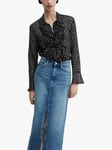 Mango Camelot Ruffle Front Polka Dot Blouse, Black/White