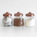 Set of 3 Glass Storage Jars Copper Lids Tea Coffee Sugar Kitchen Canisters Pots