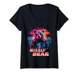 Womens Rizzly Bear Synthwave Retrowave Aesthetic 80s Vibes V-Neck T-Shirt