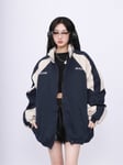 (xL-Blue)Naisten takit Harajuku Patchwork Vintage Windbreak Streetwear Takit naisille Hip Hop Korean Topit Vapaa-ajan parivaatteet