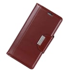 Mipcase Flip Phone Case with Magnetic Buckle, Leather Phone Cover with Card Slots and Wallet, Shockproof Kickstand Phone Shell for Vodafone Smart N9 (Brown)