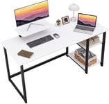 Bureau d`Ordinateur avec Support de Moniteur, 140cm Bureau à Domicile avec étagères de Rangement Réversibles Ordinateur Portable Bureau Gaming pour Petit Bureau et Postes de Travail, Blanc