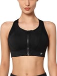 Yvette Soutien Gorge de Sport Femme Zipper Avant Dos Nageur Maintien Fort Brassière Fitness sans Armature pour Gros Seins Course Jogging,Noir,4XL Grande Taille