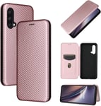 Compatible Avec Coque One Plus Nord Ce 5g, Mince Flip Fibre De Carbone Test De Chute Antichoc Stand Fente Avec Carte, Protecteur D'écran En Verre Trempé*2-Or Rose