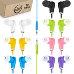 JustJamz Bulk Earbuds Bits, 10 Pack of Colorful in-Ear Earbuds, 3.5mm Stereo in-Ear Earphones, Bulk Earbuds, Disposable Headphones, Multi-Color Earphones for Schools, Kids, Classrooms & Libraries