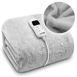 Deluxe Electric Heated Throw Soft Fleece Grey Over Blanket Double Bed Single