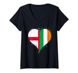 Womens Half English Half Irish A Cool Vintage Flag in Love Heart V-Neck T-Shirt