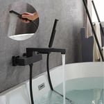 Robinet Thermostatique Baignoire,mitigeur Baignoire Cascade Avec Douchette à Main Robinet De Baignoire Thermostatique Noir Tout Cuivre Chaud Et Froid