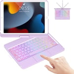 Étui Clavier Ipad 9ème Génération Avec Pavé Tactile Rotatif À 360° Et Support Pour Crayon, 7 Couleurs Rétroéclairé Espagnol Ñ Bluetooth Trackpad Clavier Pour Ipad 10.2 9e/8e/7e Génération