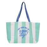 Mr. Wonderful Fabric tote bag green and white - Yay! Today will be a great day!