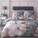 Catherine Lansfield Dramatic Floral Easy Care Single Duvet Set Grey