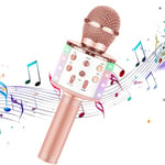 Karaoke Microphone for kids,4 in 1 Karaoke Bluetooth Microphone for Kids,Toy Karaoke Mic Speaker Machine with Dancing LED Lights,Home KTV Player Compatible with Android & iOS Devices(RoseGold)