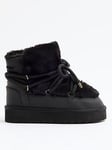 River Island Older Girl Shearling Hiker Moonboots - Black, Black, Size 3 Older