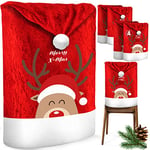 KESSER® Lot de 4 Housses de Chaise de Noël de qualité supérieure - Bonnet de Père Noël - Décoration de Noël pour chaises - Housse de Chaise au Design de Noël - Renne